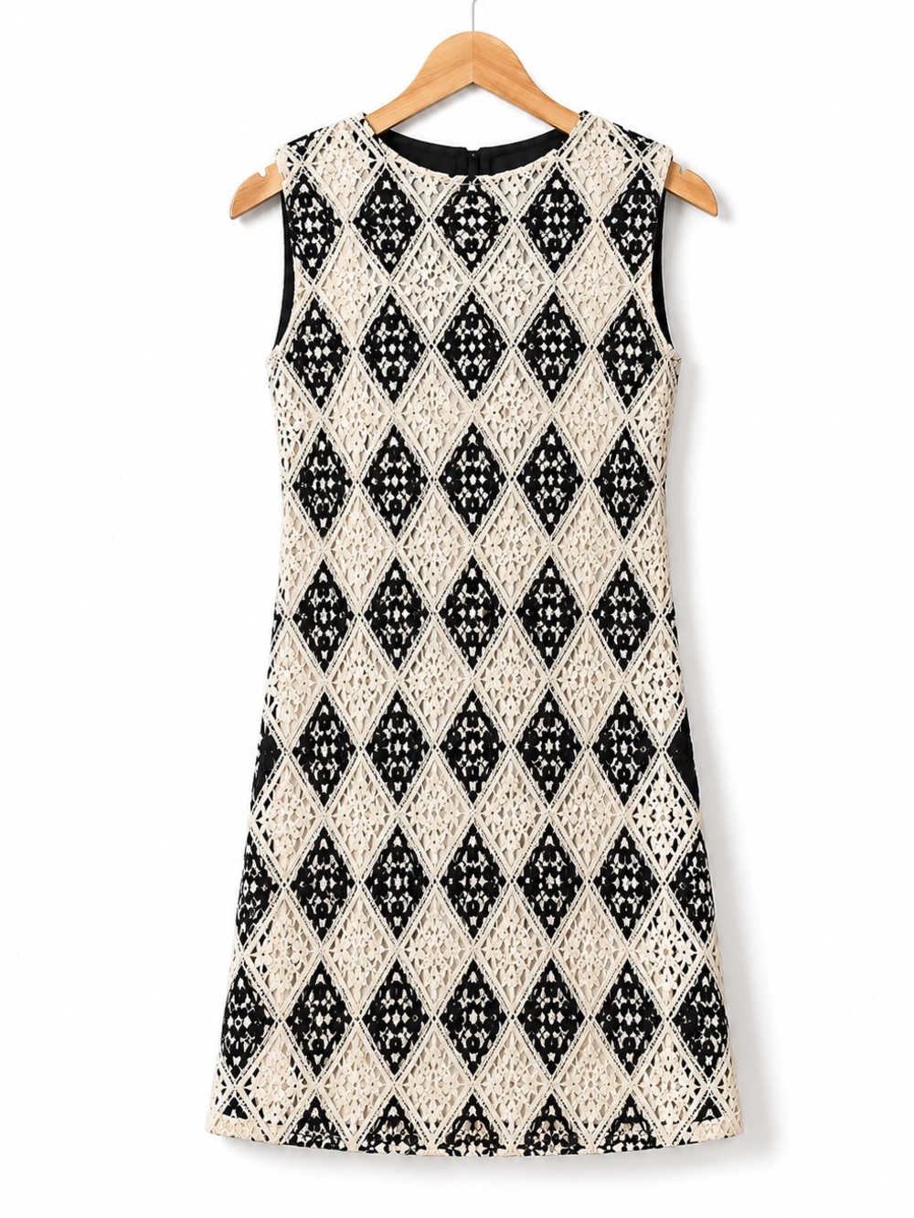 Heyson Black & Cream Crochet Mini Dress Sleeveless NWT Size Small